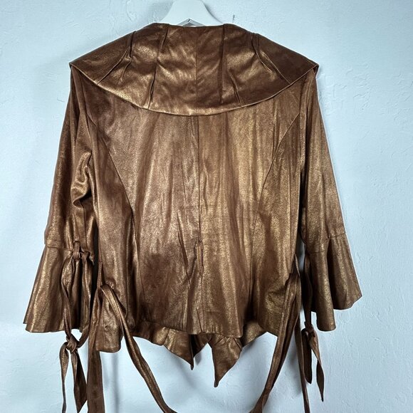 Ell Jay Womens Bronze Ruffle Jacket Women’s 12 Metallic Wide Collar Tie Cuffs - Picture 2 of 7